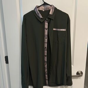 Green and Pink Dress Shirt with Plaid Accents